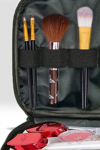Woys Bags Bölmeli Katlı Siyah-Şeffaf Düz Plastik-Kumaş Büyük Boy Çok Gözlü Seyahat Makyaj Çantası