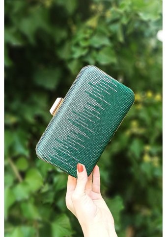 Çlk Accessories Taşlı Abiye Geçişli Taş Model Trkrm242 Kadın Omuz Çantası Yeşil