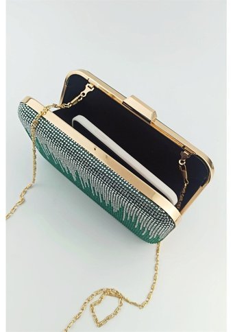 Çlk Accessories Taşlı Abiye Geçişli Taş Model Trkrm242 Kadın Omuz Çantası Yeşil