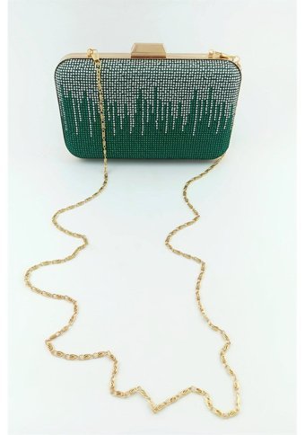 Çlk Accessories Taşlı Abiye Geçişli Taş Model Trkrm242 Kadın Omuz Çantası Yeşil