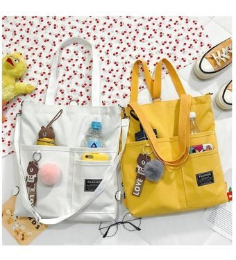 Happyplanet KkjOi Hong Kong Tarzı Kanvas Öğrenci Kadın Omuz Çantası Beyaz
