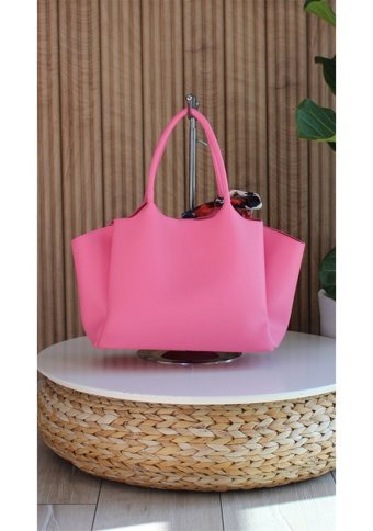 Watchofroyal Fu Aksesuarlı Yumuşak Deri Lena Kadın Omuz Çantası Pembe