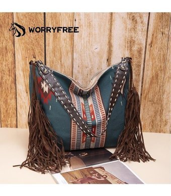 Worryfreeshopping Wr409505 Retro Moda Püskül Kadın Omuz Çantası Mavi