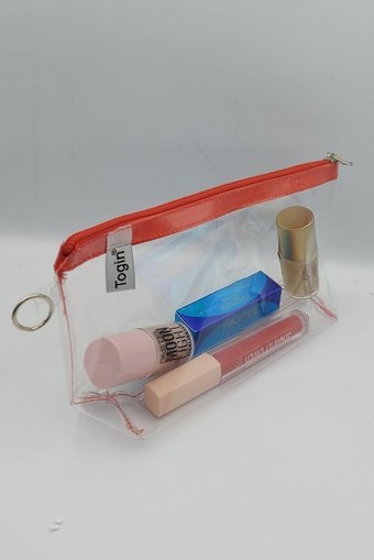 Togin Kırmızı Düz Pvc Küçük Boy Seyahat Makyaj Çantası