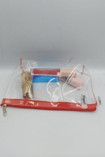 Togin Kırmızı Düz Pvc Küçük Boy Seyahat Makyaj Çantası