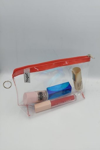 Togin Kırmızı Düz Pvc Küçük Boy Seyahat Makyaj Çantası