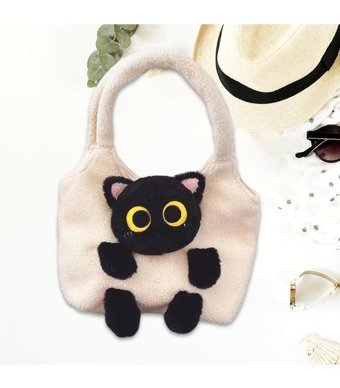 Magideal Suntek Tüylü Moda Karikatür Doğum Kadın Omuz Çantası Siyah