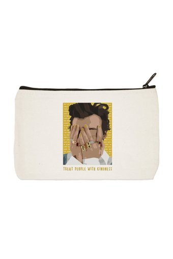 Designedfy Clutch Krem Baskılı Kumaş Küçük Boy Makyaj Çantası