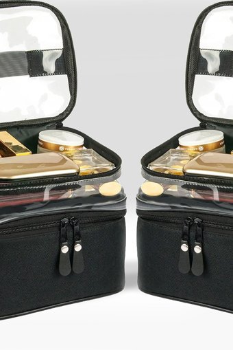 Ankaflex Bölmeli Katlı Siyah Düz Kumaş Büyük Boy Çok Gözlü Seyahat Makyaj Çantası