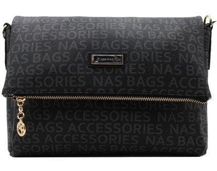 Nas Bag 1095 Yazılı Kadın Omuz Çantası Siyah