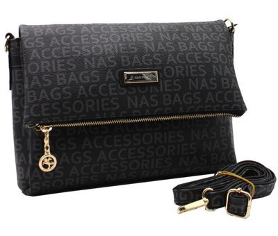 Nas Bag 1095 Yazılı Kadın Omuz Çantası Siyah