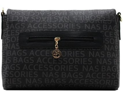 Nas Bag 1095 Yazılı Kadın Omuz Çantası Siyah
