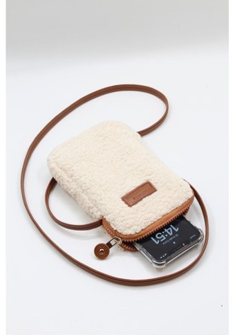 Nothing Kürklü Peluş Mini luk Krem Krem Kadın Omuz Çantası Krem - Taba