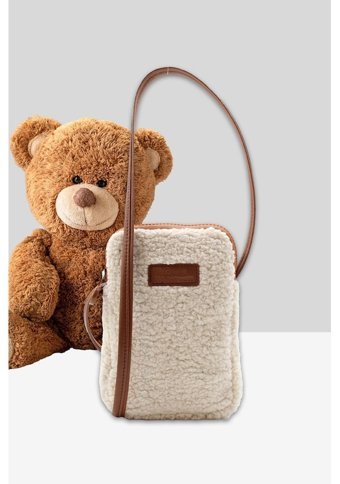 Nothing Kürklü Peluş Mini luk Krem Krem Kadın Omuz Çantası Krem - Taba