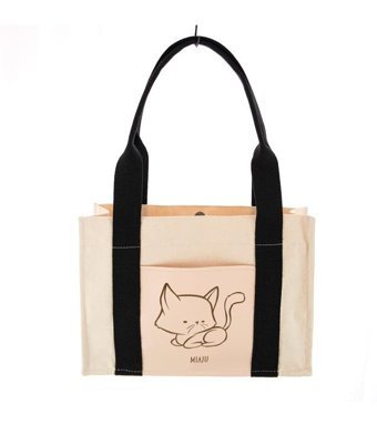 Miaju Kedi Desenli Deri Cepli Kanvas Kadın Omuz Çantası Krem
