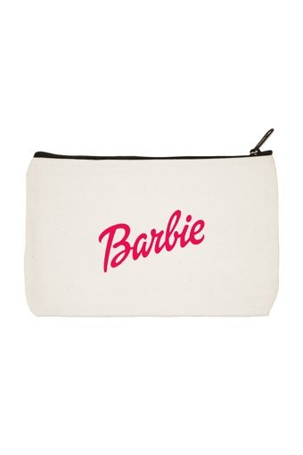 Designedfy Clutch Beyaz-Pembe Yazılı Kumaş Orta Boy Makyaj Çantası