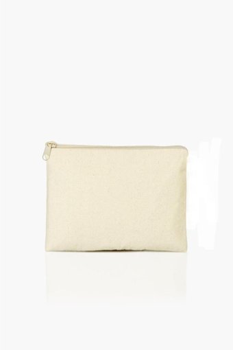 Fazay Shop Clutch Krem Yazılı Kumaş Orta Boy Makyaj Çantası