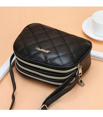Yogodlns Moda Pu Deri Ekose Flap Casual Messenger Kadın Omuz Çantası Siyah