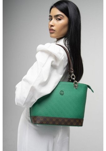 Valentino Orlandi Monogram Vlt036 Kadın Omuz Çantası Kahverengi - Yeşil