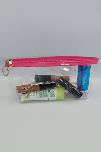 Togin Pembe Düz Şeffaf Küçük Boy Seyahat Makyaj Çantası