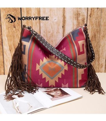 Worryfreeshopping Wr409503 Retro Moda Püskül Kadın Omuz Çantası Kırmızı