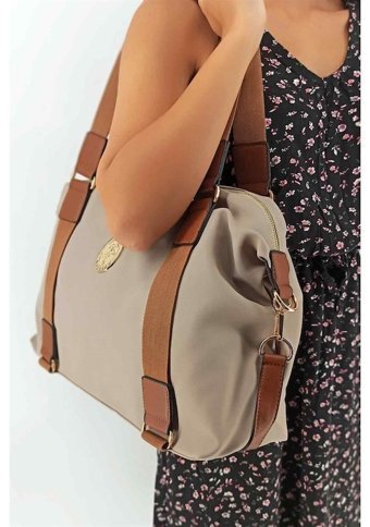 Çlk Accessories Büyük Paraşüt Krem Kadın Omuz Çantası Krem