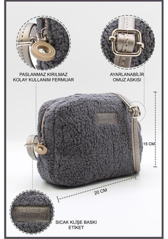 Nothing Kürklü Peluş Mini Urban Kadın Omuz Çantası Gri