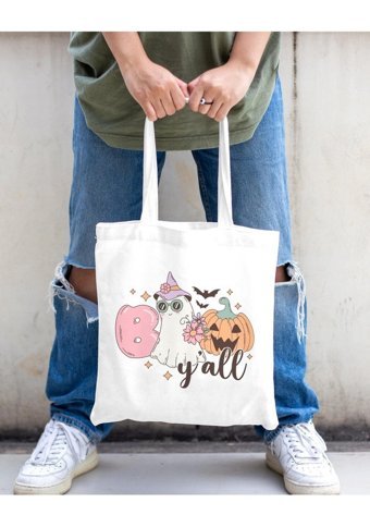 Baskıtech Halloween Bez Kadın Omuz Çantası Bej