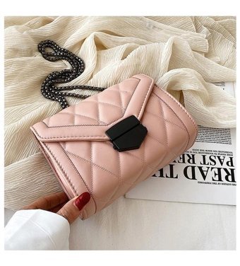 Jolita Yeni Moda Küçük Kokulu Stil Zincir Nakış İpliği Kadın Omuz Çantası Pembe
