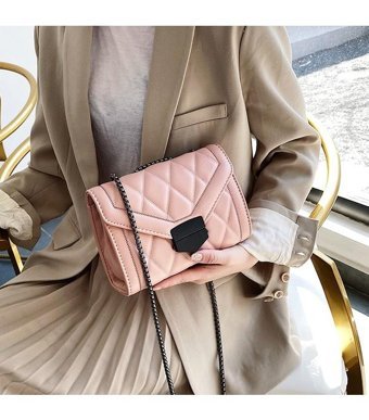 Jolita Yeni Moda Küçük Kokulu Stil Zincir Nakış İpliği Kadın Omuz Çantası Pembe