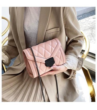 Jolita Yeni Moda Küçük Kokulu Stil Zincir Nakış İpliği Kadın Omuz Çantası Pembe