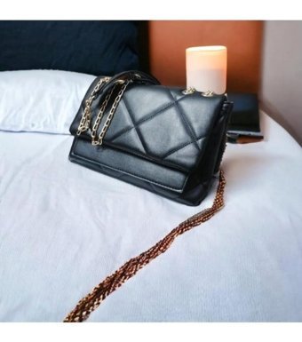 Kayes Bag Kayes Zincir Kapitone Suni Deri Baget Kadın Omuz Çantası Siyah