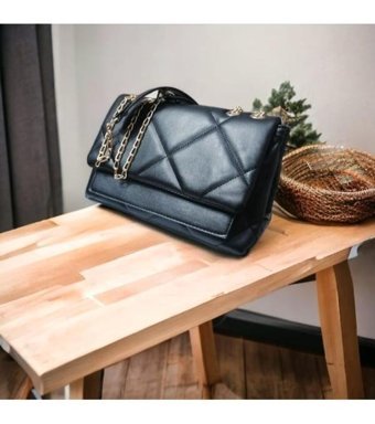 Kayes Bag Kayes Zincir Kapitone Suni Deri Baget Kadın Omuz Çantası Siyah