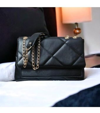 Kayes Bag Kayes Zincir Kapitone Suni Deri Baget Kadın Omuz Çantası Siyah