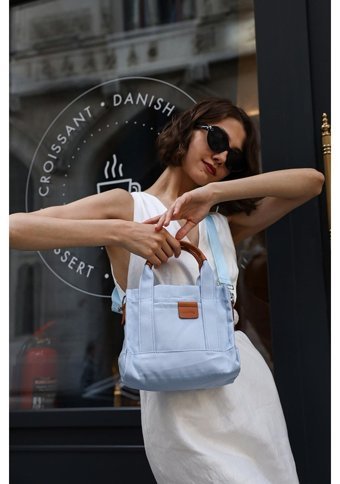 Mopia Bebe Kanvas Tote Kadın Omuz Çantası Bebe Mavi