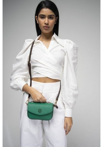 Valentino Orlandi Vlt046 Monogram Kadın Omuz Çantası Kahverengi - Yeşil