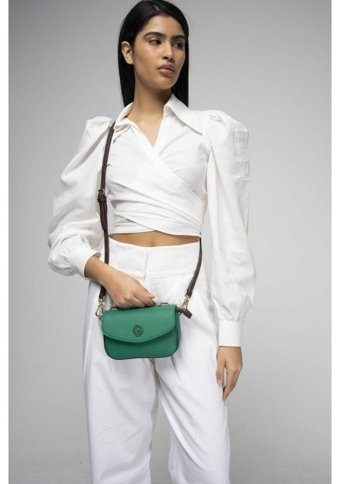 Valentino Orlandi Vlt046 Monogram Kadın Omuz Çantası Kahverengi - Yeşil
