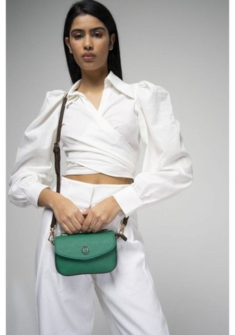 Valentino Orlandi Vlt046 Monogram Kadın Omuz Çantası Kahverengi - Yeşil