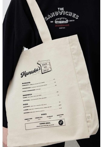 Manuka B Körüklü Bez Menu Kadın Omuz Çantası Ekru
