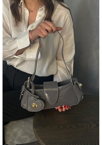 La'Graccio Paris Cherry Manc Baget Kadın Omuz Çantası Gri