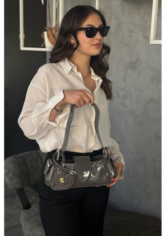 La'Graccio Paris Cherry Manc Baget Kadın Omuz Çantası Gri