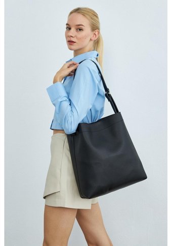 Mopia Kısa Saplı Shopper Kadın Omuz Çantası Siyah
