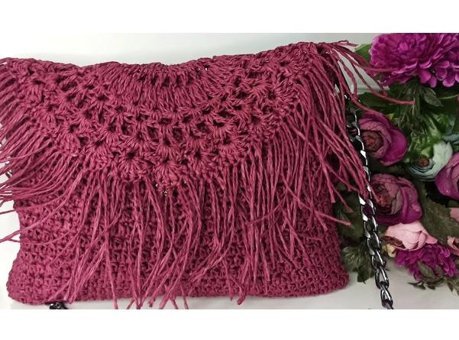 Ecndesing Handmade Lale Püsküllü Kadın Omuz Çantası Mürdüm