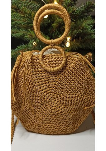 Ecndesing Handmade Yelpaze Yuvarlak Kadın Omuz Çantası Kahverengi