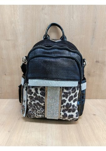 Madamminik Leopar Detaylı Taşlı Kadın Omuz Çantası Siyah