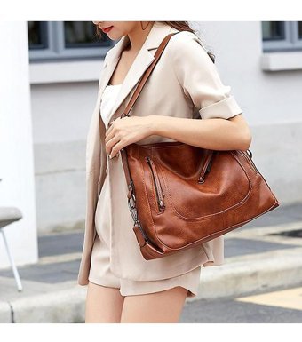 Alibee Tote Moda Hobo Büyük Kadın Omuz Çantası Kahverengi