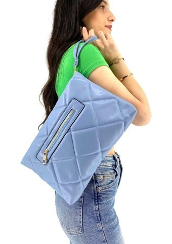 Çlk Accessories Kapitone Clutch Potföy Kadın Omuz Çantası Mavi