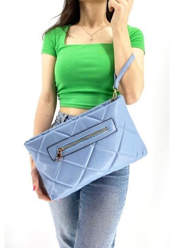 Çlk Accessories Kapitone Clutch Potföy Kadın Omuz Çantası Mavi