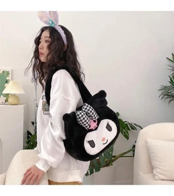Yufy Çanta Kuromi Kore Tarzı Peluş Kadın Omuz Çantası Siyah - Beyaz