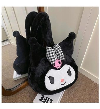 Yufy Çanta Kuromi Kore Tarzı Peluş Kadın Omuz Çantası Siyah - Beyaz